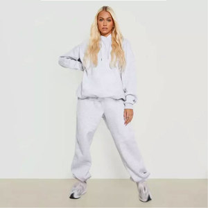 <b>Women</b> <b>White</b> Solid Fleece Hooded Sweatshirt <b>Jogger</b> Set Full Sleeve Loose Fit Casual Sportswear All Seasons - Product Image 5