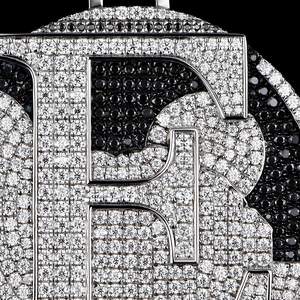 Colgante de Plata 925 Personalizado con Letra, Colgante Redondo Grande, Joyería Hip Hop, Colgante de Dos Tonos con Cadena de Eslabones, Joyería Personalizada - Product Image 3