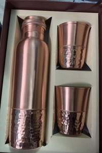 Juego de botella de agua de cobre con dos tazas, acabado martillado, taza de viaje reutilizable, regalo para adultos, estilo vintage, artículos de bebida de metal. - Product Image 2