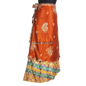 Eco Friendly Girl's Wear <b>Beach</b> Sari Reversible Long Wrap Skirts <b>Beach</b> Wear Vintage Silk <b>Magic</b> 38" Length Wrap Skirt Cover up - Product Image 6