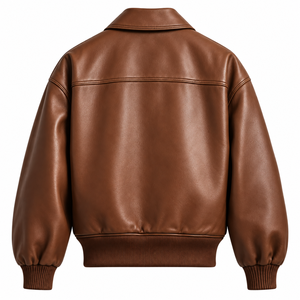 Blouson Bomber Homme Marron en Cuir Véritable Respirant Coupe Slim Col Rabattu Fermeture Éclair Manches Classiques Automne Décontracté - Product Image 2