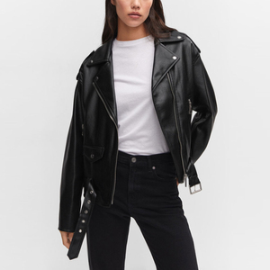 Stylish Women PU Leather Jacket Cropped Moto <b>Coat</b> Vintage Soft <b>Lined</b> Outerwear Trendy Casual Outfit - Product Image 1