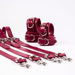 Genuine <b>Leather</b> Bed Restraints High Quality Bondage Straps Set Adjustable <b>Wrist</b> Ankle <b>Cuffs</b> Belts Set RTTS-0123 - Product Image 6