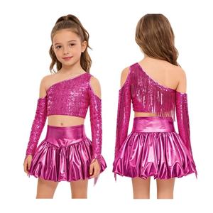 Conjunto de Falda y Top Corto Metálico para Niñas de 8 a 16 Años, Traje de Baile de Salón para Actuaciones, Fiestas, Espectáculos, Cumpleaños, Falda Latina, Ropa Latina - Product Image 2