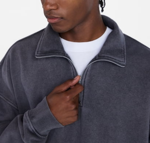 Personalized Custom Logo High-Quality 380 GSM 100% Cotton Heavyweight Fleece Boxy Fit Quarter <b>Zip</b> Acid Washed Sweatshirt for Men - Product Image 5