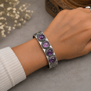Purple Dynasty Natural <b>Amethyst</b> Artisan Open Cuff Bangle Gold/Silver Plated Brass Jewelry Town JT-044 Unisex Classic - Product Image 2