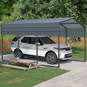 Heavy Duty <b>10</b> <b>X</b> <b>15</b> FT Outdoor Carport Galvanized Steel Roof <b>Frame</b> Metal Carport Canopy for Large Garage Driveway Car Truck - Product Image 2