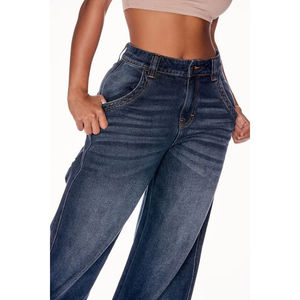 Pantalons cargo en jean brodés taille haute respirants pour femmes, nouveau style, meilleur matériau, prix de gros direct fabricant, à prix abordable - Product Image 4