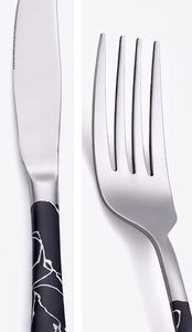 Ensemble de couverts en argent avec poignée en marbre noir pour salle à manger de luxe utilisation de restaurant de fête de mariage et décor de table moderne élégant - Product Image 2