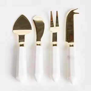 Marble Handle <b>Cheese</b> <b>Knife</b> <b>Set</b> With Gold Tone Blades Durable <b>Cheese</b> Tools For Charcuterie Boards - Product Image 5