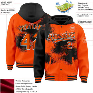 Veste de baseball à capuche personnalisée avec nom et numéro, orange et noire, en polaire pour homme, impression par sublimation, vêtements de sport décontractés, vêtements d'automne - Product Image 2