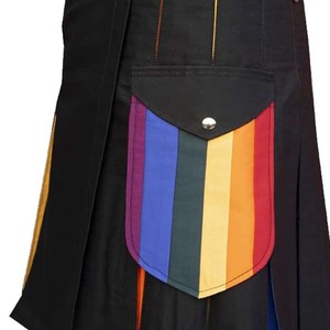 Women's Black Cotton Kilt Colorblock Design With Rainbow Pockets Regular Fit For Adults - Product Image 4