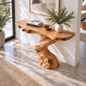 Table console en bois massif à bord naturel, artisanale, rustique, pour entrée, table d'appoint murale - Product Image 3