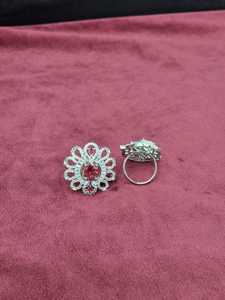 Oval Cut Centre Stone Floral Halo Statement <b>Rings</b> For Women <b>Adjustable</b> AD Finger <b>Ring</b> <b>Silver</b> Plated Party Wear <b>Ring</b> Manufacturer - Product Image 5