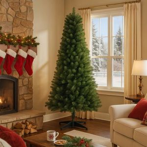 6FT Classic Green Unlit Artificial Christmas <b>Tree</b> with 490 PVC Tips and 4 Leg <b>Plastic</b> Stand for Holiday Decorations - Product Image 1