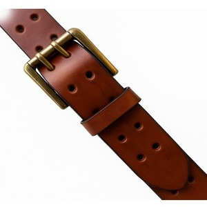 Cinturón casual de cuero genuino marrón de alta calidad para hombre, para jeans, con hebilla de rodillo doble chapada en latón, resistente, cinturón de vestir. - Product Image 3