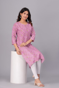 Women Pink Printed <b>Kurti</b> Ethnic Casual Wear <b>Kurti</b>, Embroidery Work <b>Kurti</b> , Trendy <b>Kurti</b> , New Kurta - Product Image 4