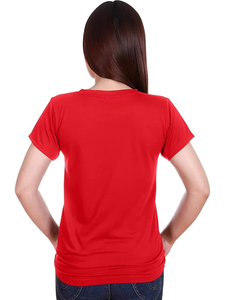 Camiseta de Manga Corta con Cuello Redondo Roja para Mujer, 100% Algodón, Corte Ajustado, Informal, Primavera Verano, Tejido de Punto, Color Sólido - Product Image 2