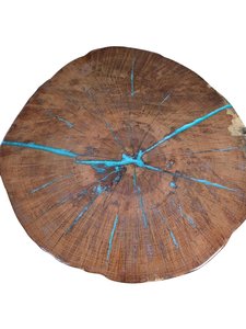 Mesa de Tronco de Madera con Resina Epoxi, Diseño Veta de Zafiro y Grietas Azules, Fusión Azul, Mesa Auxiliar Decorativa Artesanal - Product Image 3