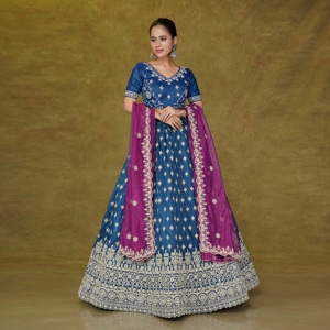 <b>Net</b> Lehenga Choli with <b>Dupatta</b> | Intricate Embroidery Traditional Indian Wedding Party Wear Floor-Length Wrinkle-Free Quick Dry - Product Image 3