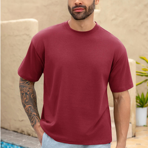 <b>Oversized</b> Men's Solid <b>Red</b> Short Sleeve T-<b>Shirt</b> Casual O-Neck Front Breathable Eco-Friendly Premium Quality 100% Cotton Jersey - Product Image 4