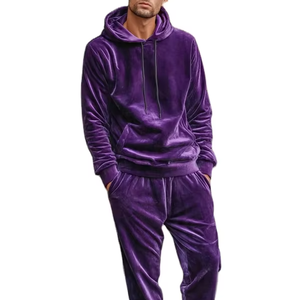 Ensemble de survêtement en velours personnalisé pour homme, 500 g/m², coton léger, strass, pour l'hiver, décontracté - Product Image 1