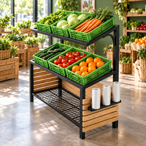 Exhibidor de Productos Metálico de 3 Niveles, Estante Independiente para Supermercado con Porta Bolsas - Product Image 5