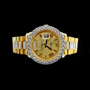 Luxury Moissanite Round Cut Diamond Watch for Men Full Pave Designer Watch in Yellow Gold in Yellow Dial Diamond Watch - Product Image 1