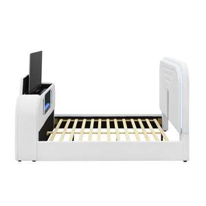 Ensemble de chambre à coucher Shelyn Queen avec lit, meuble TV LED, cheminée Bluetooth, Teddy Sherpa et blanc chromé - Product Image 5