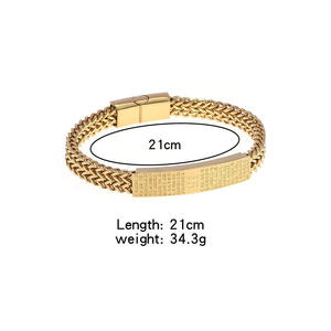 Stainless Steel Chain Link Bracelet 18K Gold Plated <b>Men</b> Punk Style Anniversary Gift Customized Size Heavy Statement Jewelry - Product Image 4