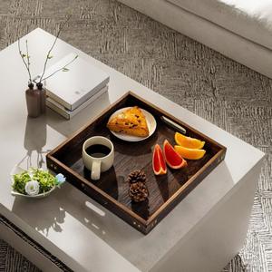 Plateau de service en bois massif en gros, plateau décoratif carré pour un look vintage - Product Image 6