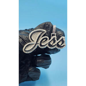 Collar Hip Hop con Colgante de Letra Inicial en Mayúscula, con Incrustaciones de Diamantes Moissanite, Chapado en Plata, Jess20, la mejor palabra clave para SEO - Product Image 1
