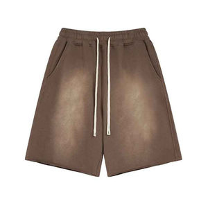 Wholesale Solid Green Color <b>Bermuda</b> Sweat <b>Shorts</b> Drawstring Waist Washed Sweat <b>Shorts</b> with Pockets Breathable Vintage <b>Shorts</b> - Product Image 2