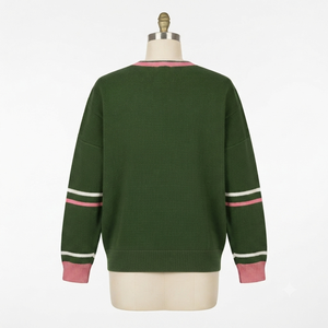 New Design 100% <b>Customized</b> Pink Green V Neck Knit Cardigan Women Premium Soft Warm Quick Dry Embroidery Stylish Fit High Quality - Product Image 5