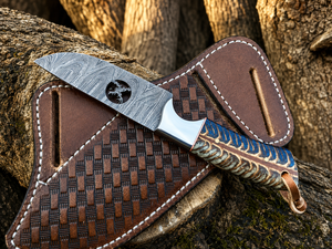 Cuchillo vaquero de acero de Damasco hecho a mano con funda de cuero cruzada, el mejor regalo para hombre, regalo de Año Nuevo, regalo para él. - Product Image 3