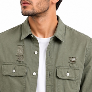 Chemise en jean pour homme à manches longues, design durable, coupe décontractée moderne, boutons sur le devant, logo personnalisé, chemise en jean classique - Product Image 6