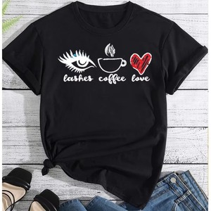เสื้อยืดลำลองผู้หญิงสีขาว พิมพ์ลายสไตล์กาแฟ ผ้าฝ้าย 100% แขนสั้น เสื้อฤดูร้อน - Product Image 5