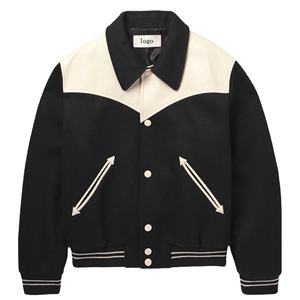 Veste bomber varsity en cuir PU de haute qualité, originale, de marque, pour homme, avec logo personnalisé, patchwork, de luxe - Product Image 1