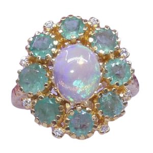 Vintage Classic 22k Gold Plated Gemstone <b>Opal</b> Cluster Cocktail <b>Ring</b> Crown Design for Women's Wedding Engagement Anniversary Gift - Product Image 4