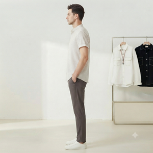 Chemise décontractée à carreaux pour homme DAN500, boutonnage simple, tricotée, écologique, service OEM, blanche - Product Image 4