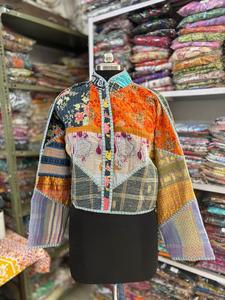Indian Vintage Kantha Stitched Breathable Cotton Reversible Quilted Winter Jacket - Product Image 4