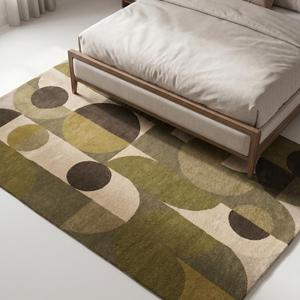 Modern Classic Abstract Geometric Wool Area <b>Rug</b> Green Beige Rectangle Floral Pattern <b>Flat</b> Pile Hand Tufted Carpet Living Room - Product Image 4