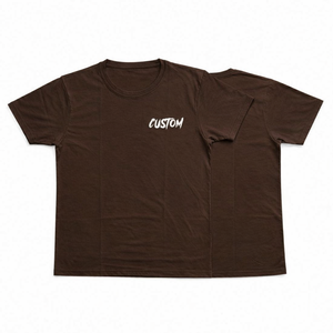 เสื้อยืดแฟชั่นถักนิตติ้งสำหรับผู้ชาย สีน้ำตาลเข้ม ระบายอากาศได้ดี ผ้าฝ้ายเนื้อหนา คอกลม แขนสั้น ทรงปกติ สีพื้น - Product Image 1