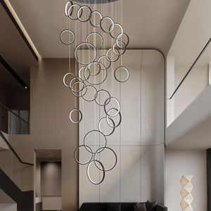 Lampadario Moderno a LED Nero con 30 Anelli G9, Grande Lampada per Scale, Ingresso, Foyer, Spazi con Soffitti Alti, con Telecomando - Product Image 1