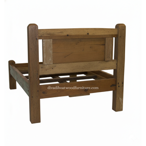 Lit simple en bois de bateau récupéré, démontable, avec tête de lit, couleur naturelle, écologique, durable, meuble artisanal pour chambre à coucher - Product Image 3