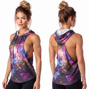 Top Deportivo con Capucha y Estampado Tie-Dye para Mujer, Transpirable, para Gimnasio y Entrenamiento, Chaleco Deportivo sin Mangas para Dama - Product Image 1