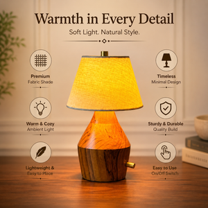 Rechargeable Teak Wood <b>Table</b> <b>Lamp</b> | 2600mAh Battery 10 Hour Runtime Fabric Shade Cordless LED Bedside Desk Home Decor Light <b>Lamp</b> - Product Image 5