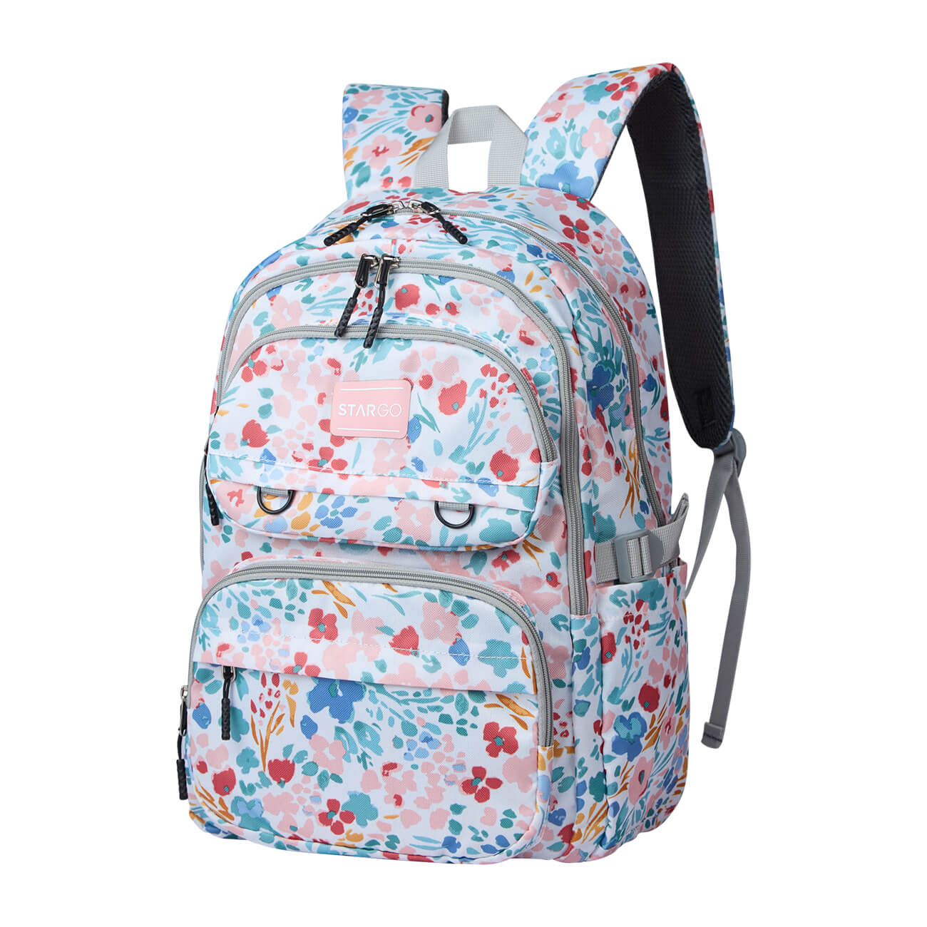 White with red flowers