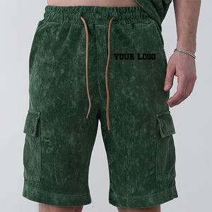Custom Made Hip Hop Style Acid Washed Side Cargo Pockets <b>Shorts</b> 100% Cotton 340gsm French Terry With Strings <b>Jogger</b> <b>Short</b> - Product Image 4
