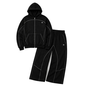 Ensembles de sweats à capuche et de joggers en molleton de coton surdimensionnés à fermeture éclair intégrale, avec surpiqûres contrastées, style streetwear, personnalisables en usine, pour hommes, vente en gros - Product Image 3